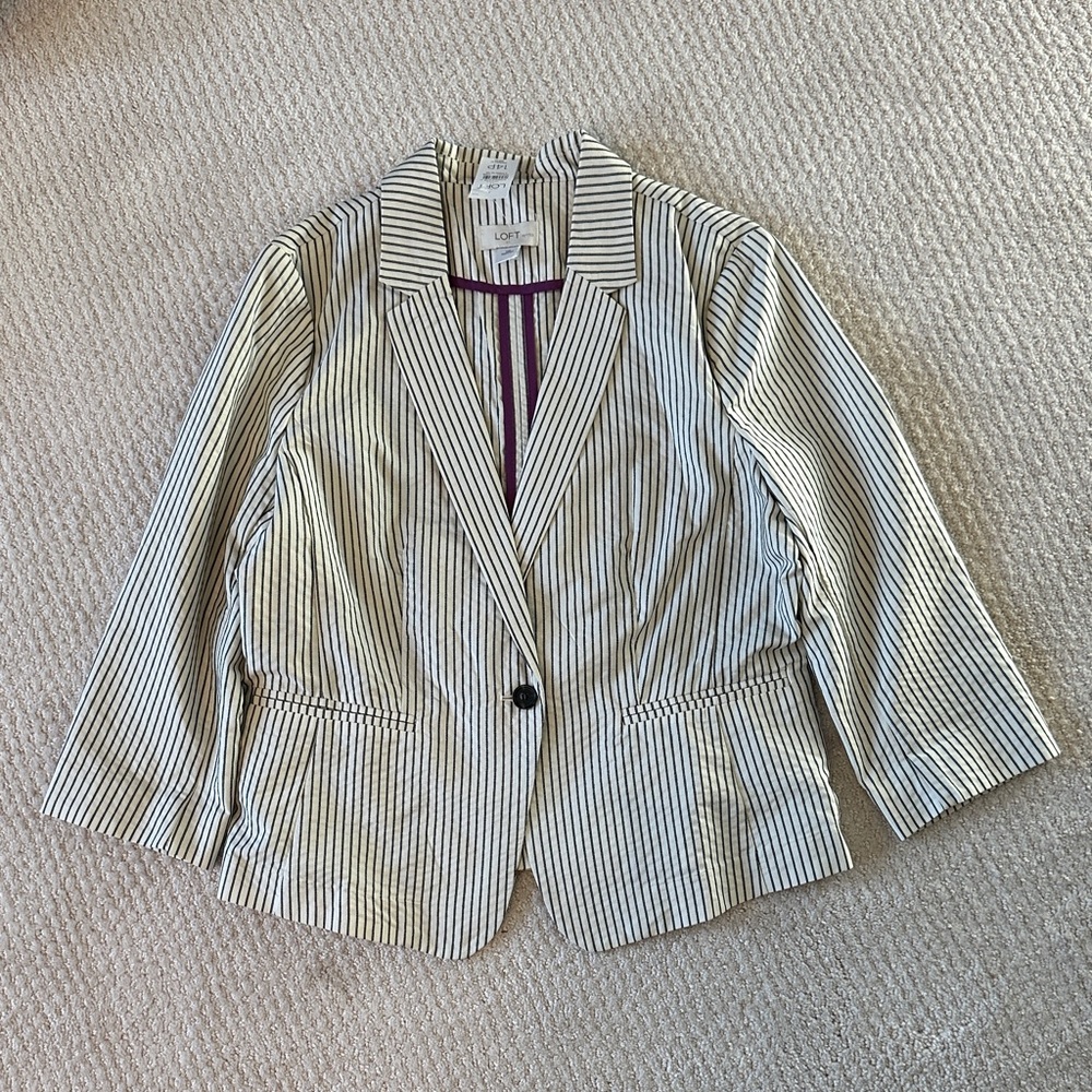 LOFT Black and White Striped Blazer